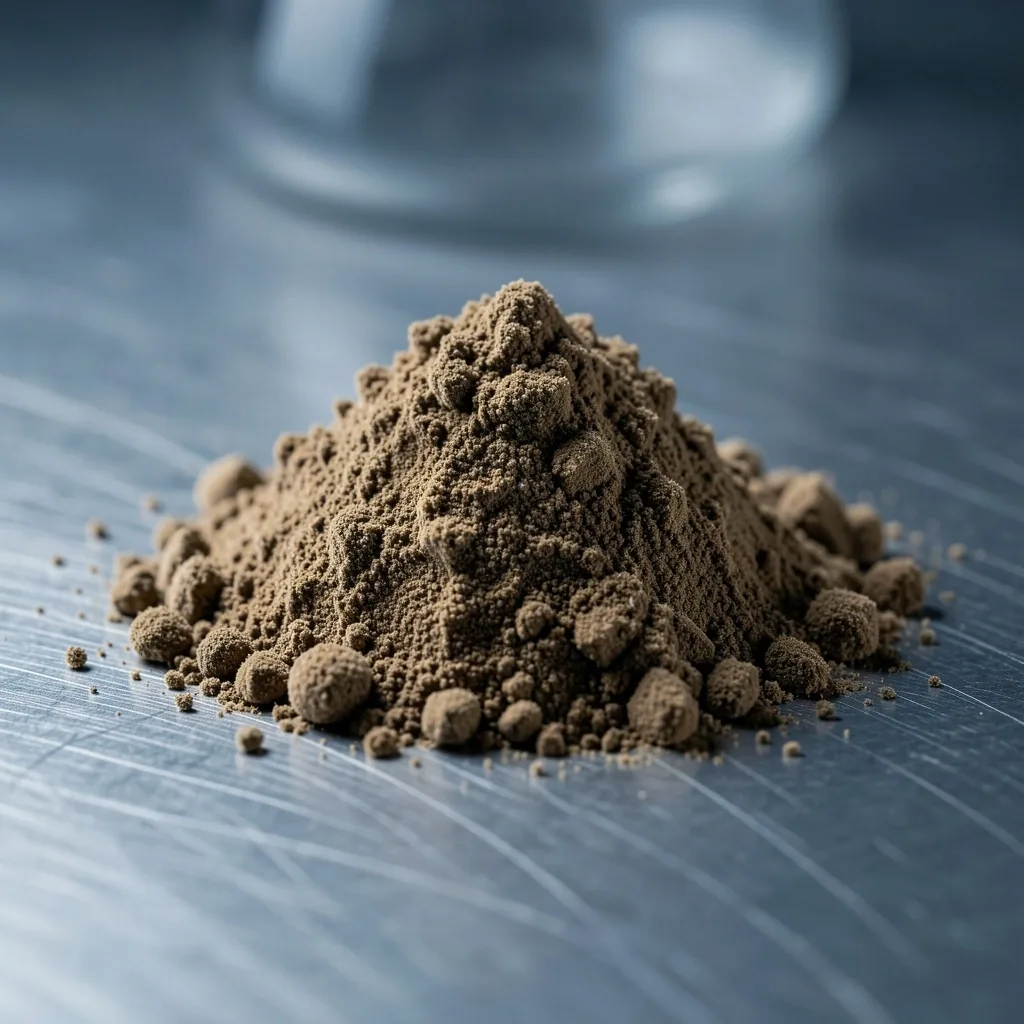 Ashwagandha root powder on steel surface