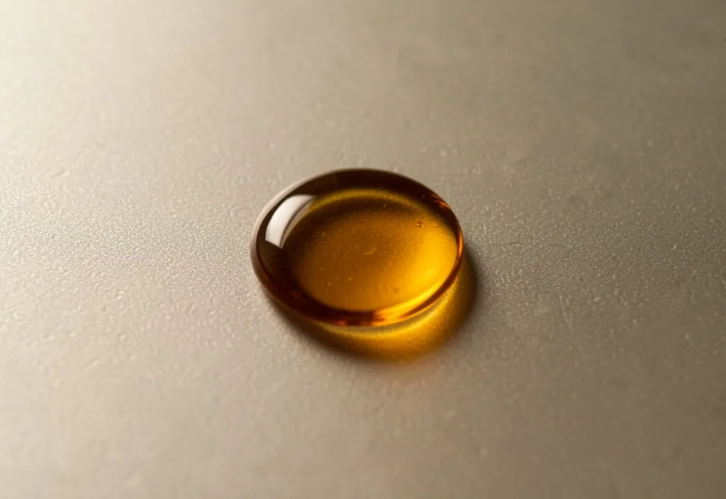 Close-up of a golden oil droplet