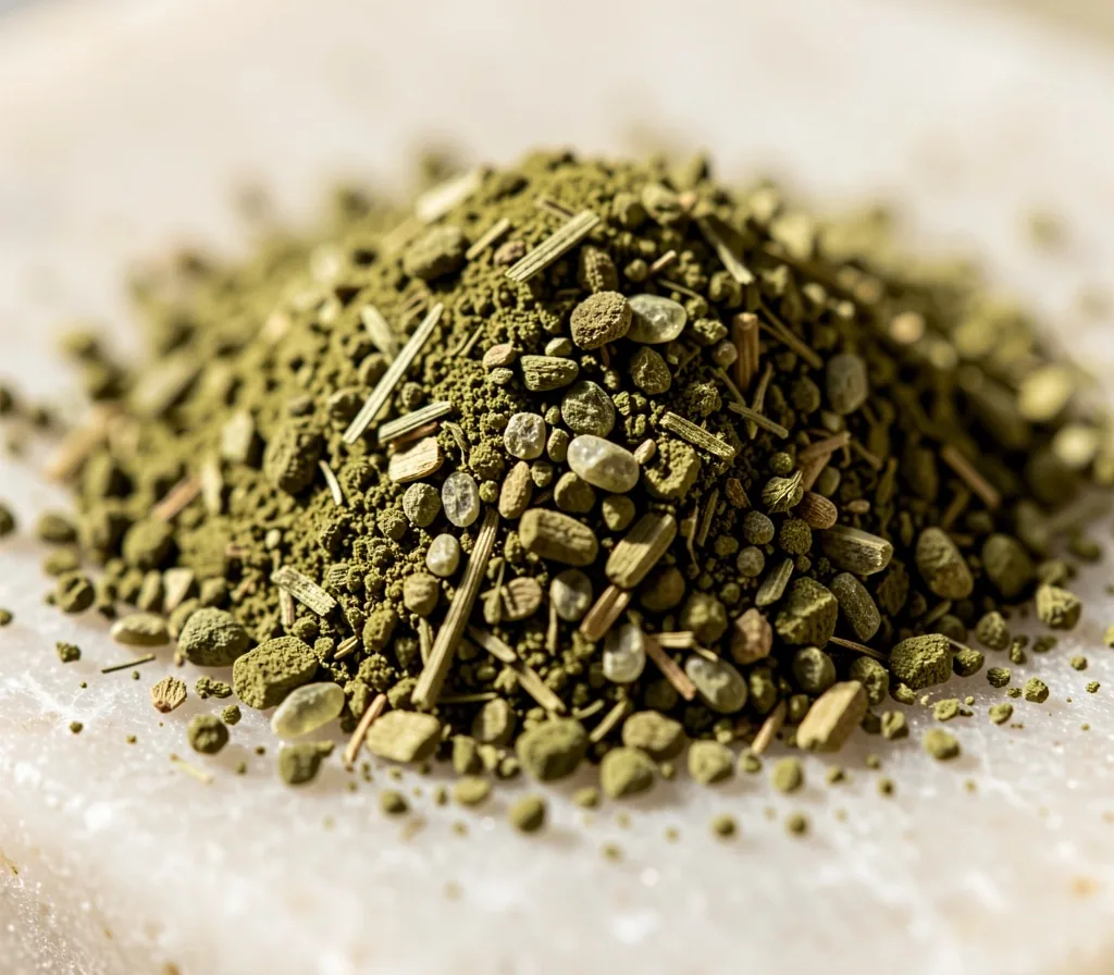 Macro detail of herbal supplement powder